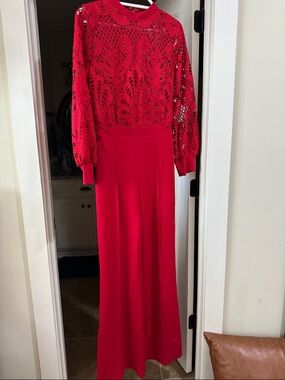 Valentine Women’s Red Lace-Detail Women's Jumpsot